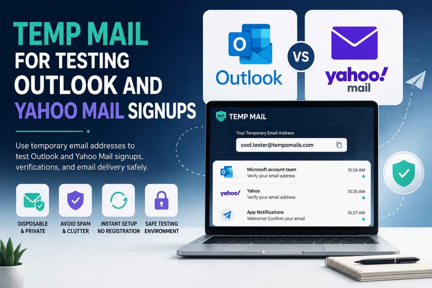 Temp Mail for Testing Outlook and Yahoo Mail Signups