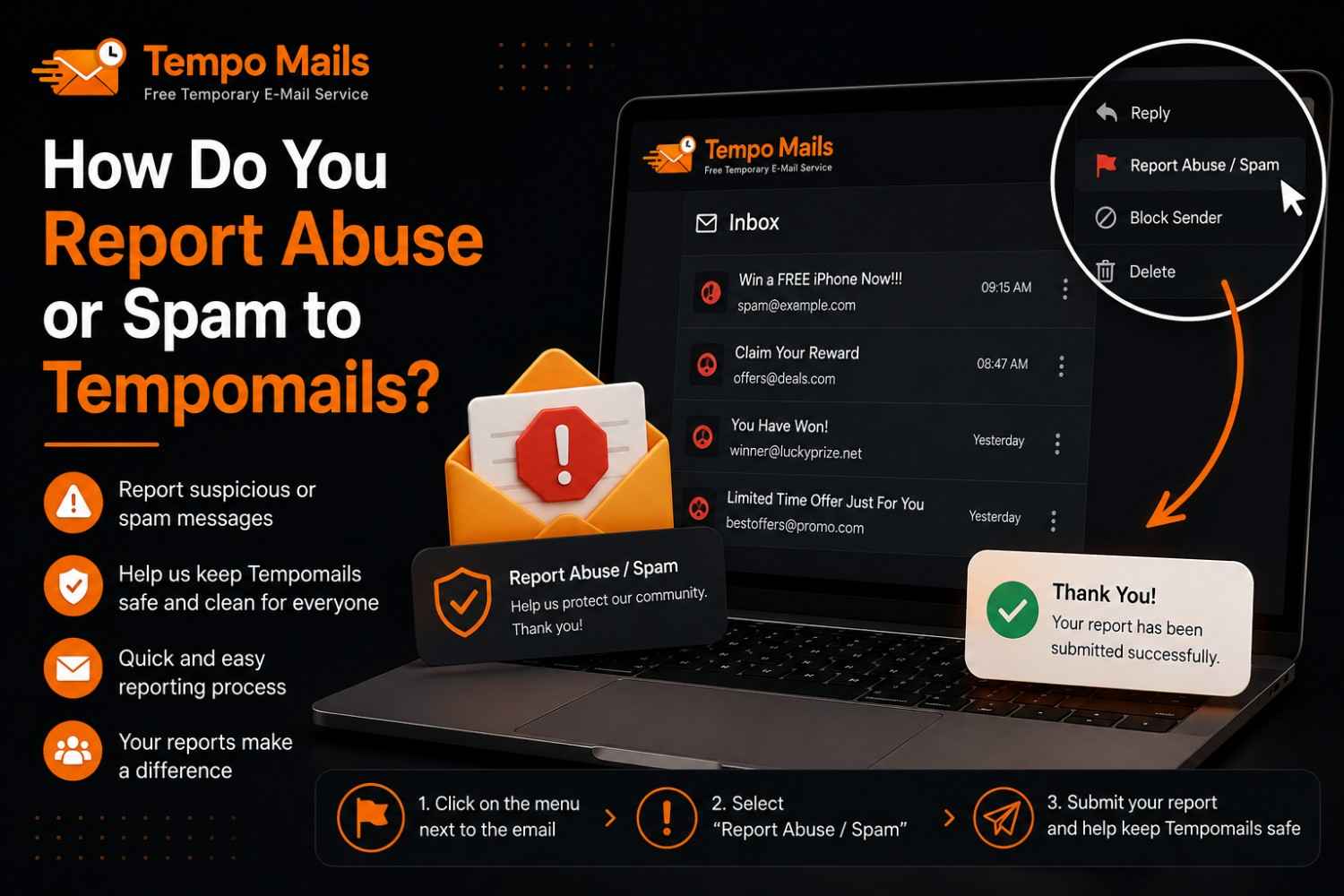 How Do You Report Abuse or Spam to Tempomails?